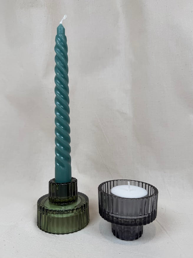 Ribbed Glass Candle Holder – Green