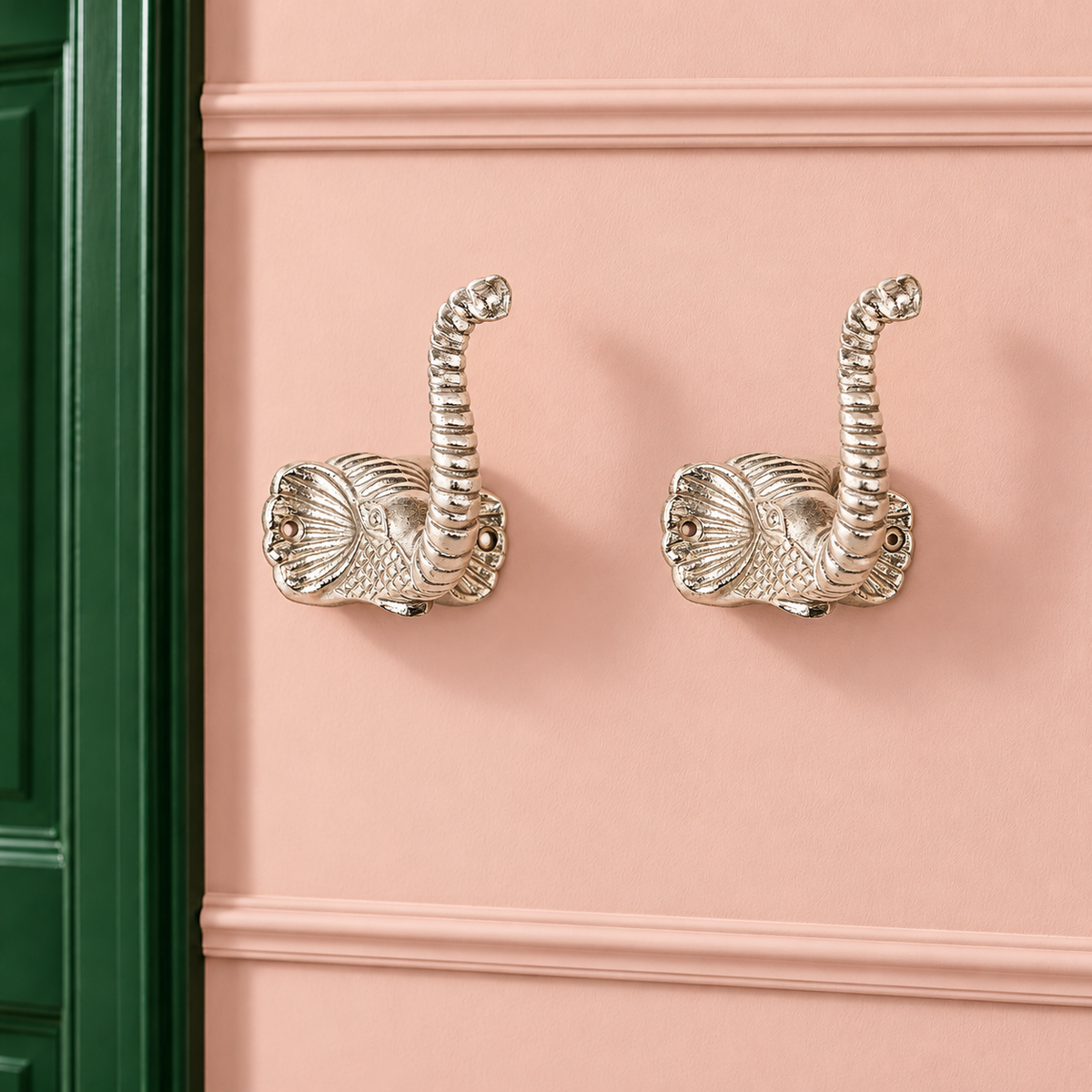 Raw Nickel Elephant Wall Hooks – Set of 2