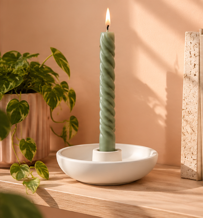 Round Taper Candle Holder - Bone White