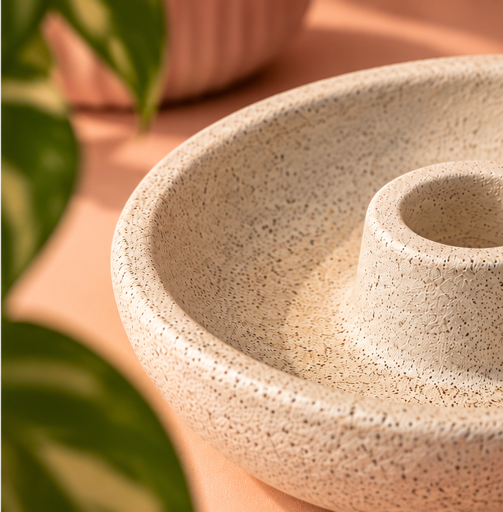 Round Taper Candle Holder - textured sand & stone