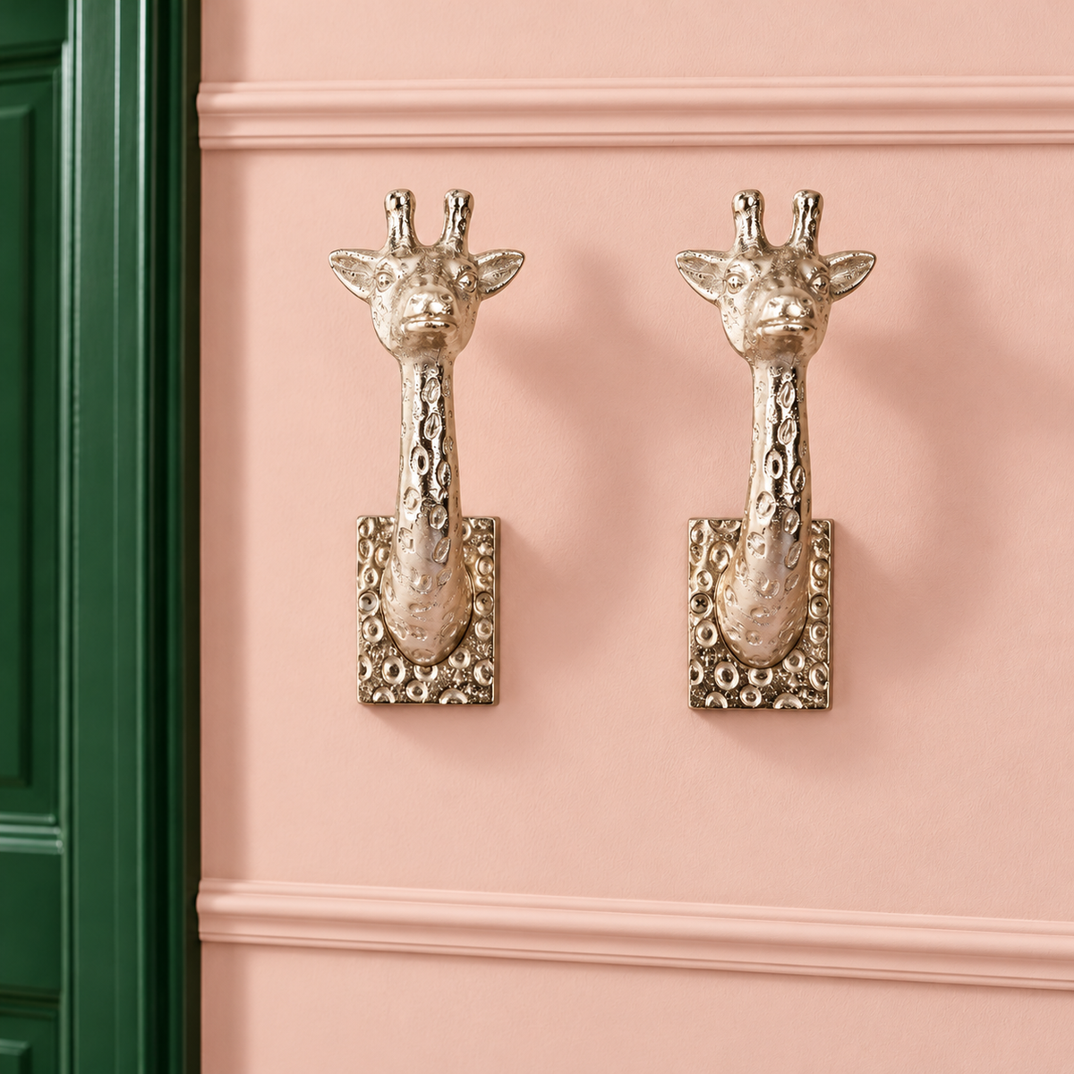 Raw Nickel Giraffe Wall Hooks – Set of 2