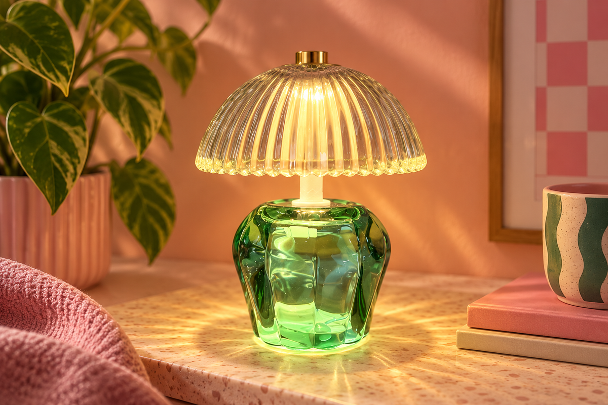 Ribbed Glass Table Lamp – Green