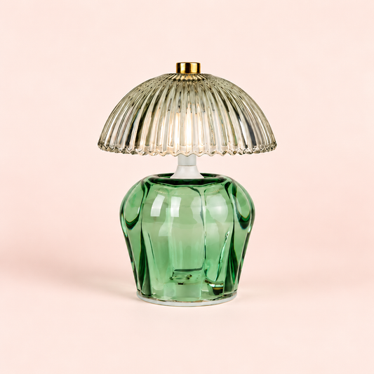 Ribbed Glass Table Lamp – Green