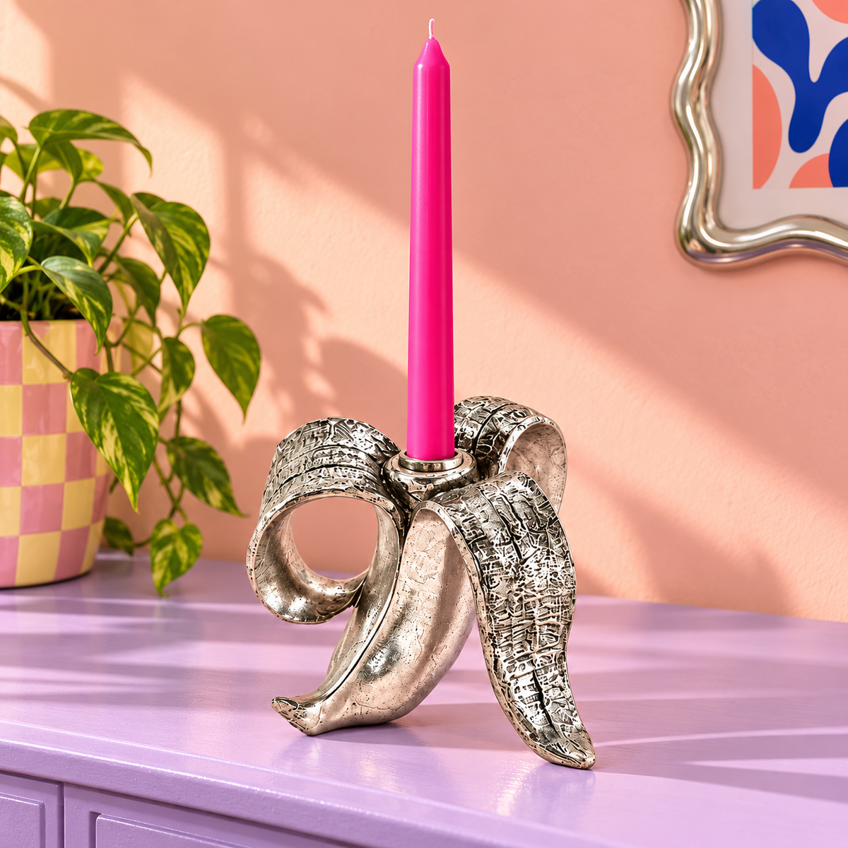 Antique Silver Banana Candle Holder