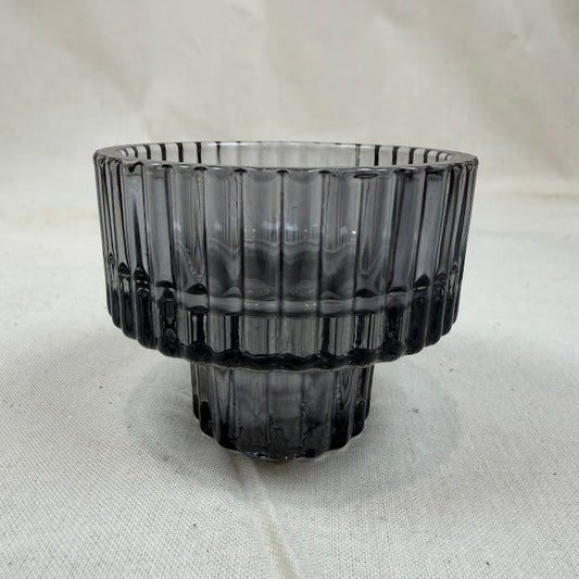 Ribbed Glass Candle Holder – Smokey Black