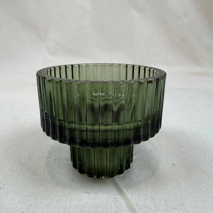 Ribbed Glass Candle Holder – Green