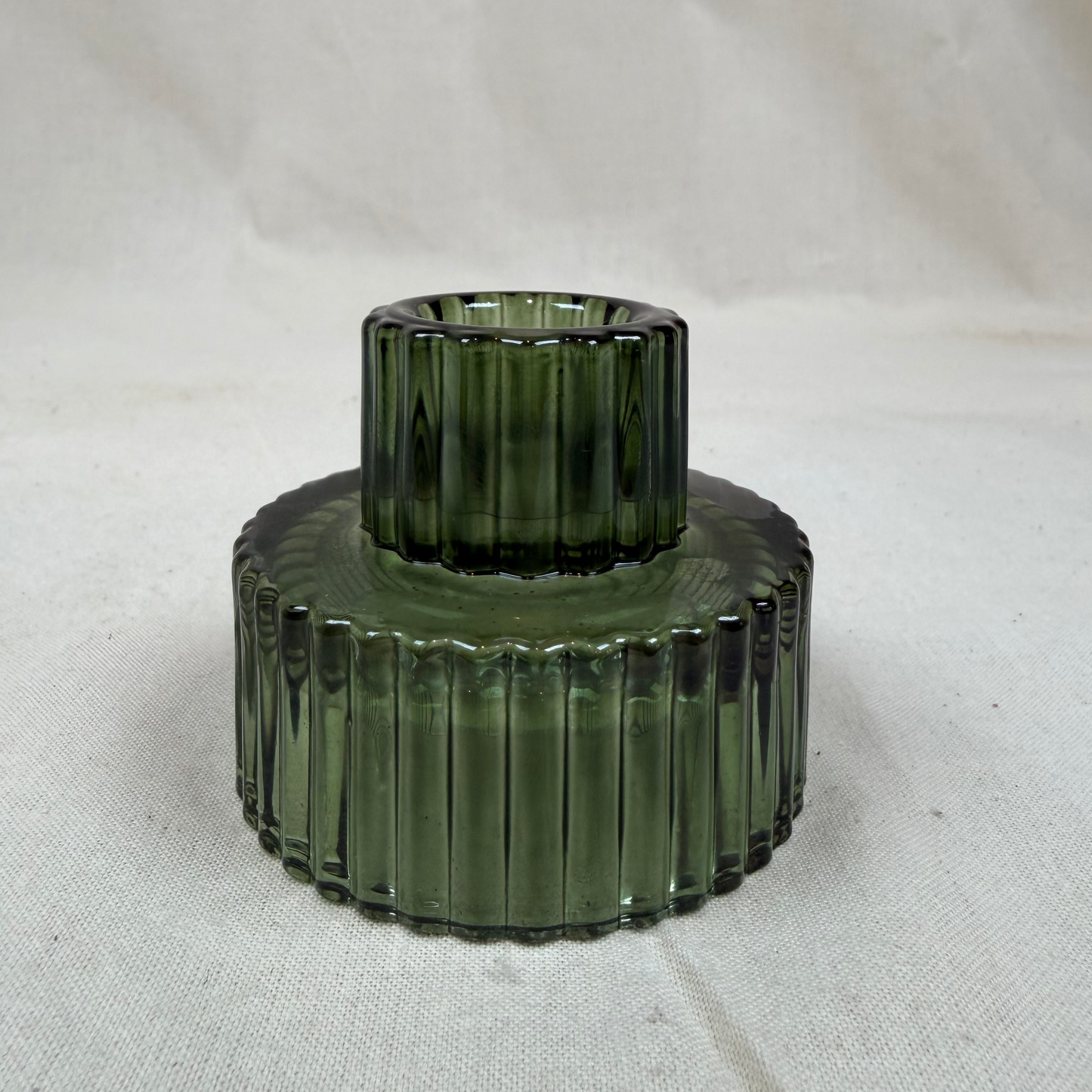 Ribbed Glass Candle Holder – Green