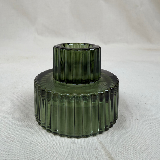 Ribbed Glass Candle Holder – Green