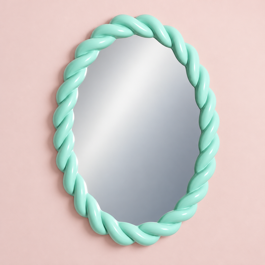 Mint Green Rope-Effect Oval Wall Mirror