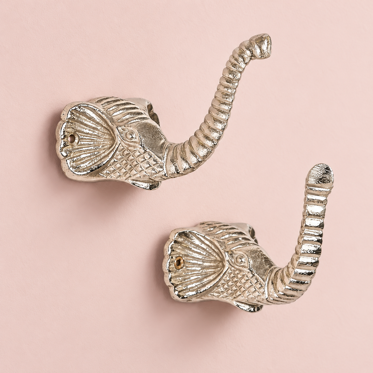 Raw Nickel Elephant Wall Hooks – Set of 2