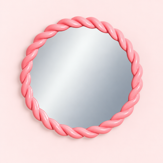 Candy Pink Rope-Effect Round Wall Mirror