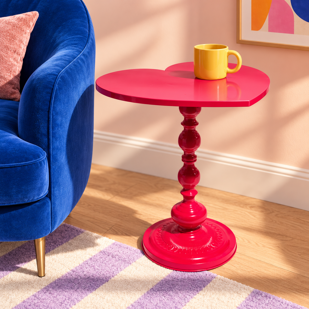 Raspberry Pink Heart Pedestal Side Table