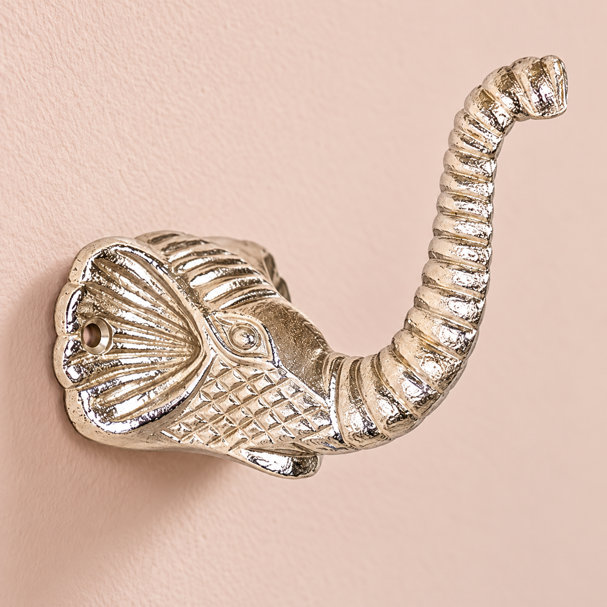 Raw Nickel Elephant Wall Hooks – Set of 2