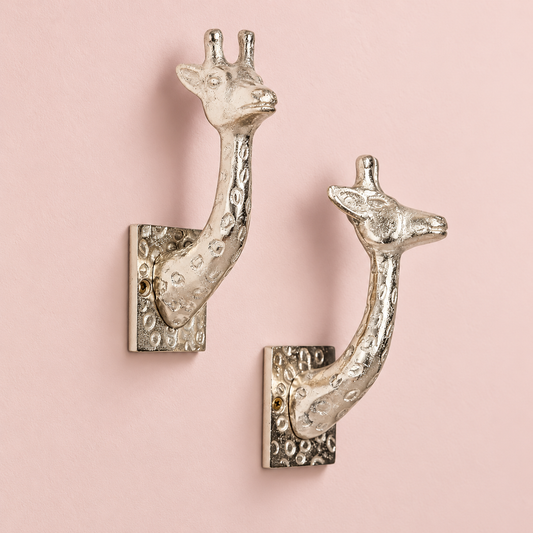 Raw Nickel Giraffe Wall Hooks – Set of 2