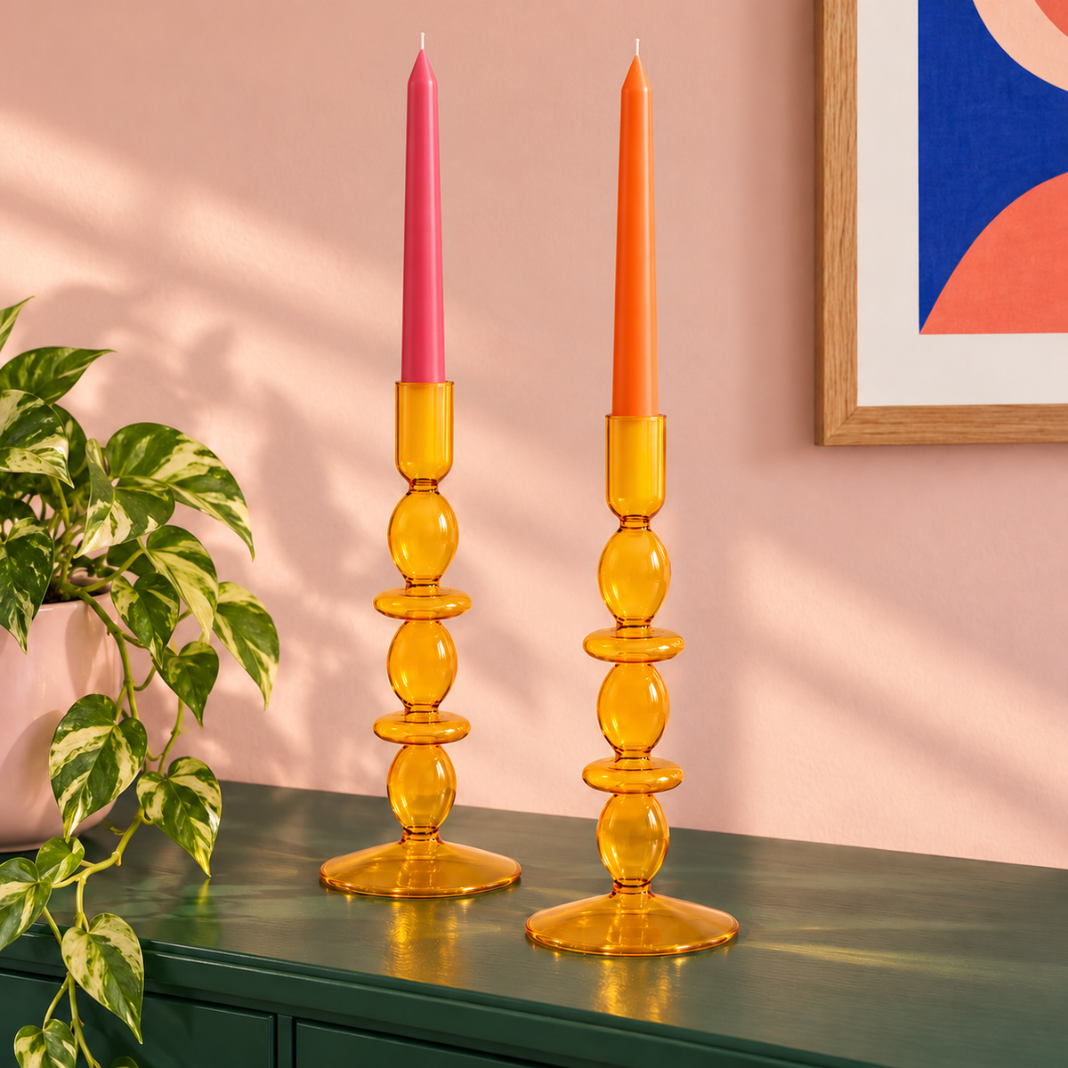 Golden Amber Sculptural Glass Candlestick