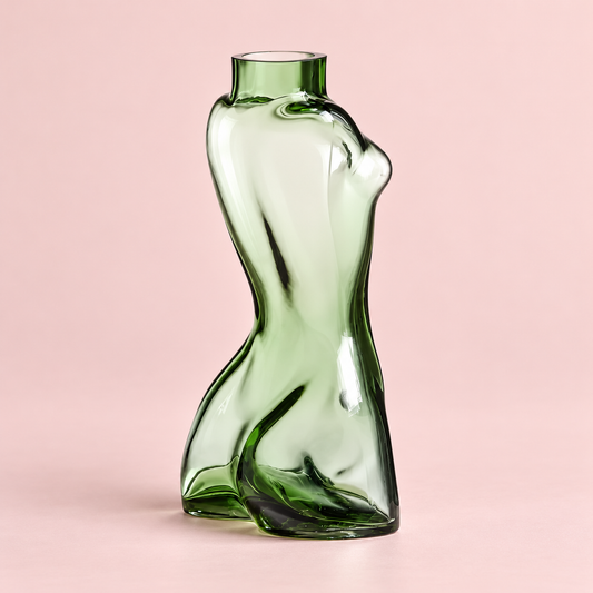 Sage Green Sculptural Glass Torso Vase