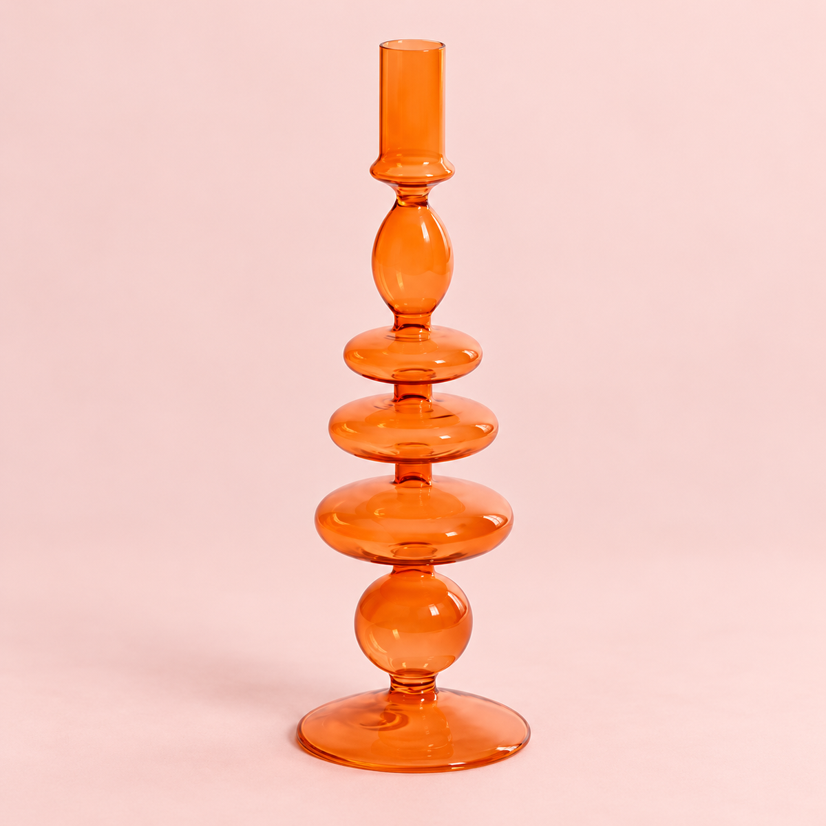 Tangerine Burnt Orange Sculptural Glass Candlestick