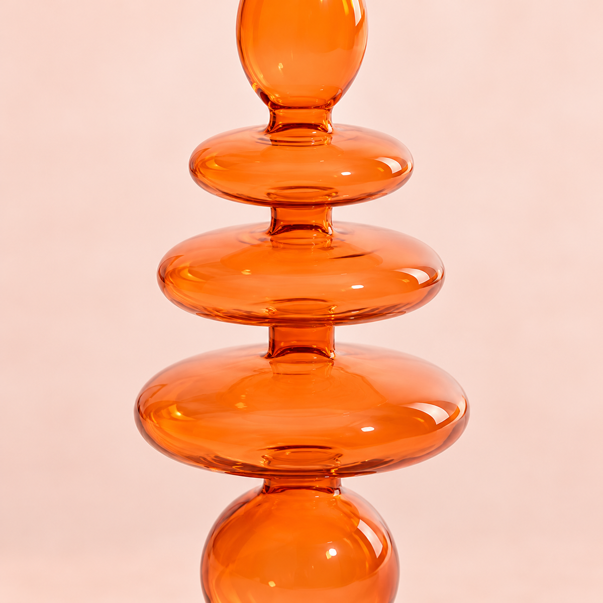 Tangerine Burnt Orange Sculptural Glass Candlestick