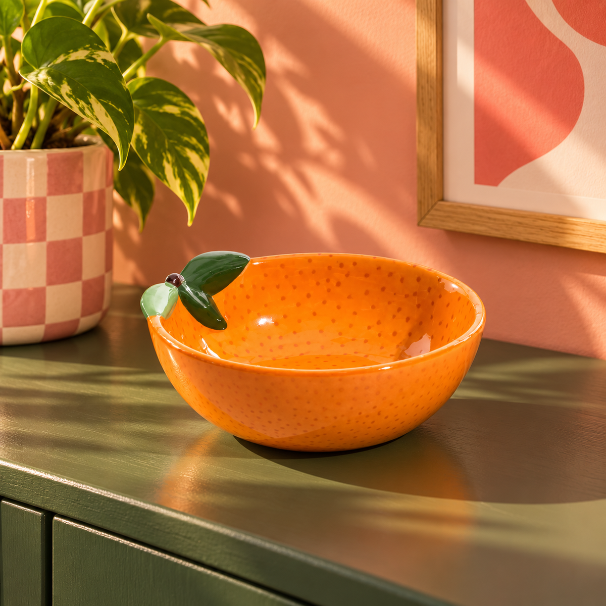 Tangerine Orange Leaf Ceramic Bowl