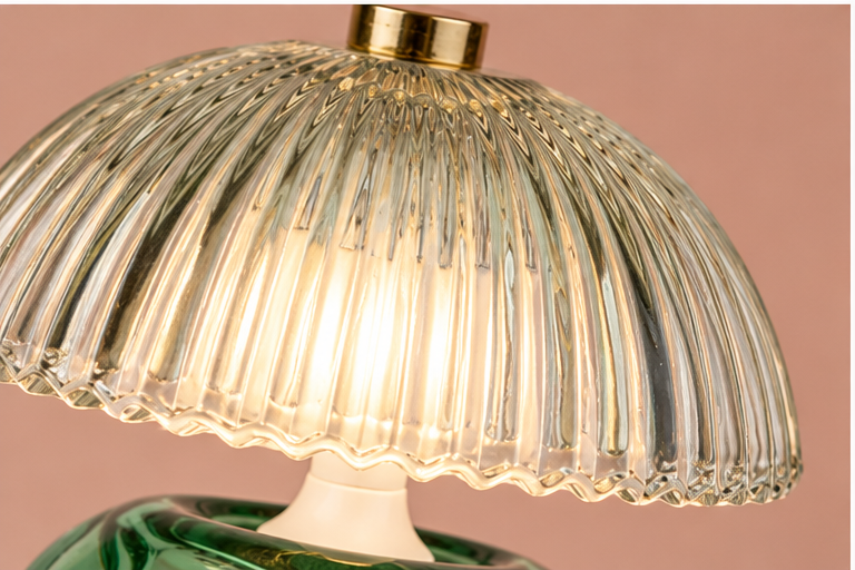 Ribbed Glass Table Lamp – Green