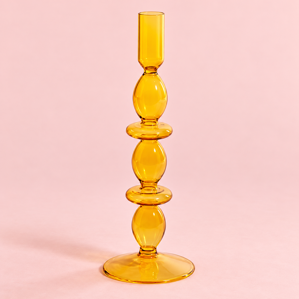 Golden Amber Sculptural Glass Candlestick