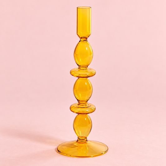 Golden Amber Sculptural Glass Candlestick