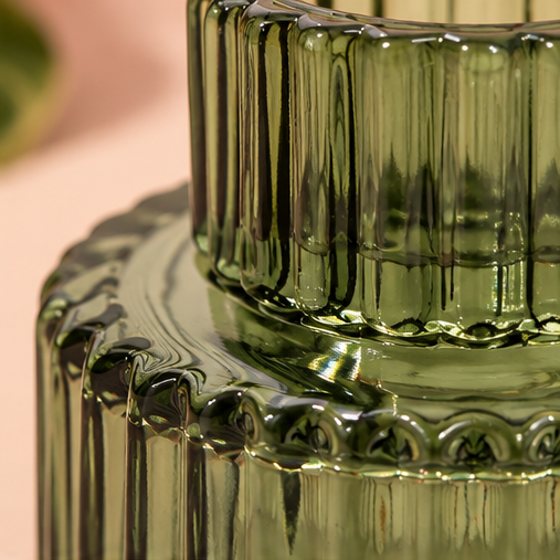 Ribbed Glass Candle Holder – Green