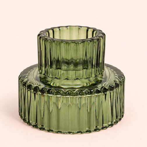 Ribbed Glass Candle Holder – Green