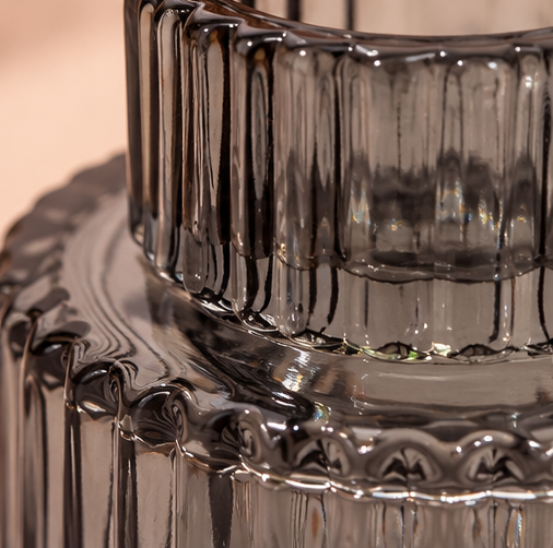 Ribbed Glass Candle Holder – Smokey Black