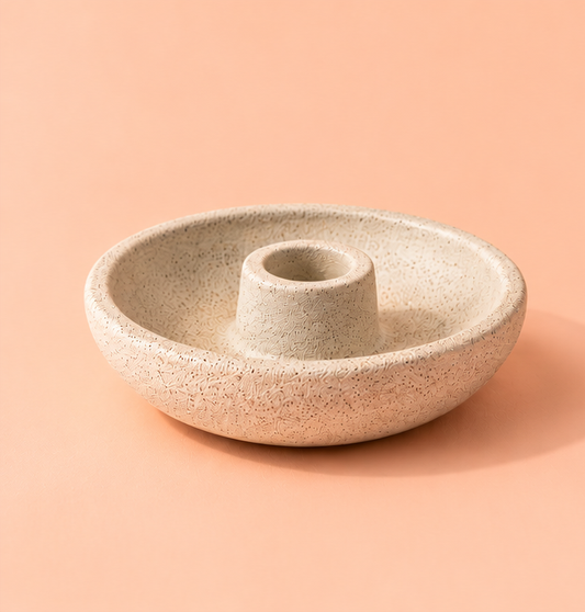 Round Taper Candle Holder - textured sand & stone