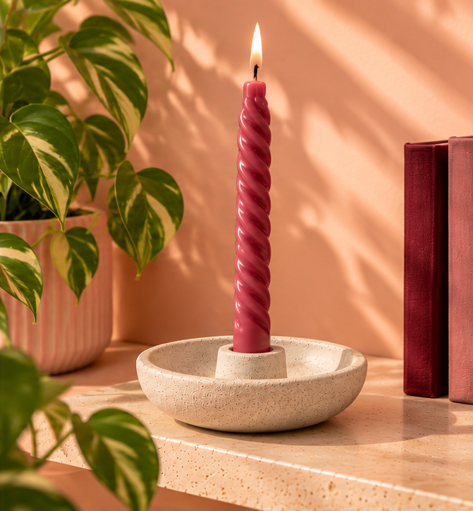 Round Taper Candle Holder - textured sand & stone