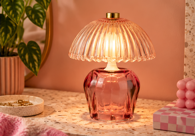 Ribbed Glass Table Lamp – Pink