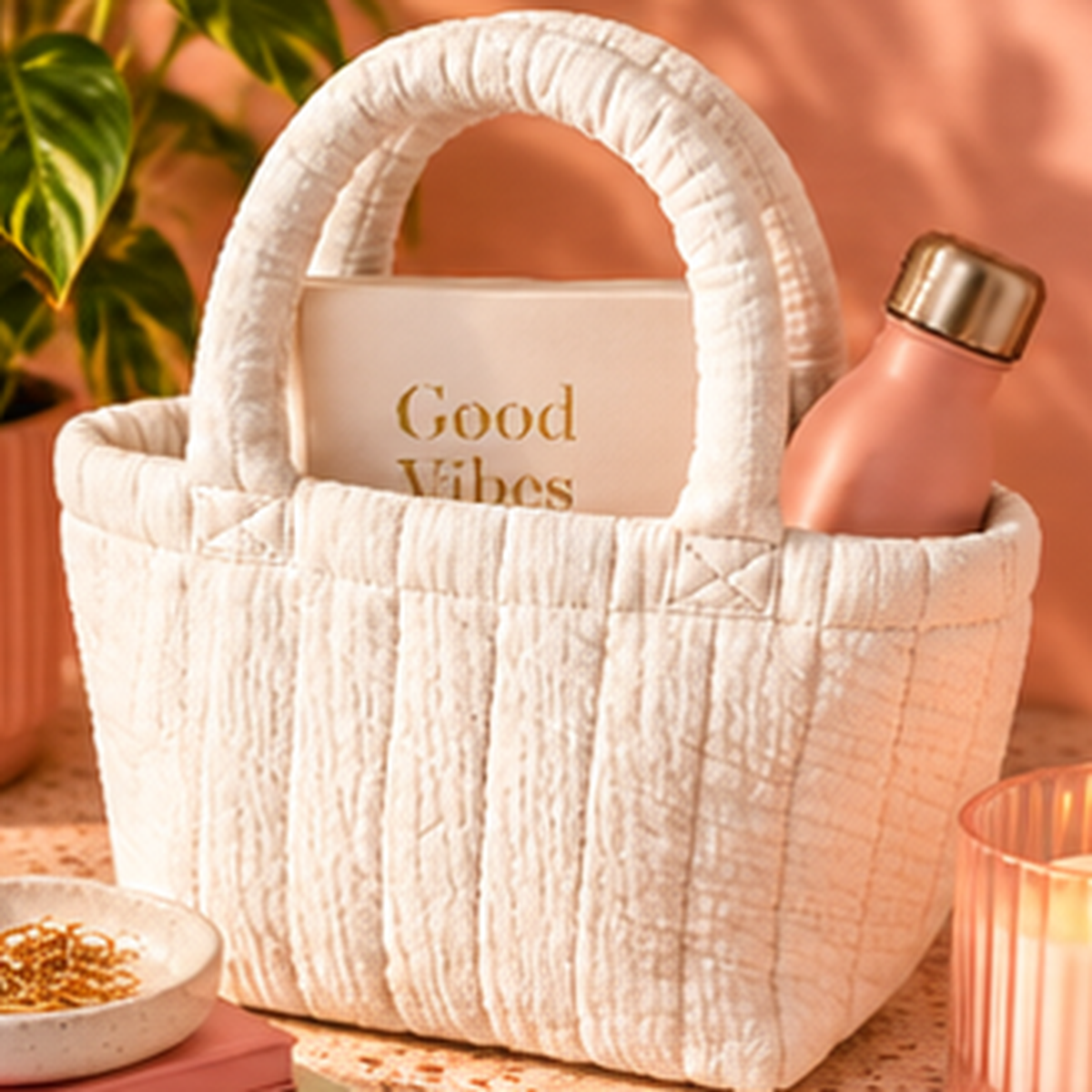 Quilted Tote Bag – Natural